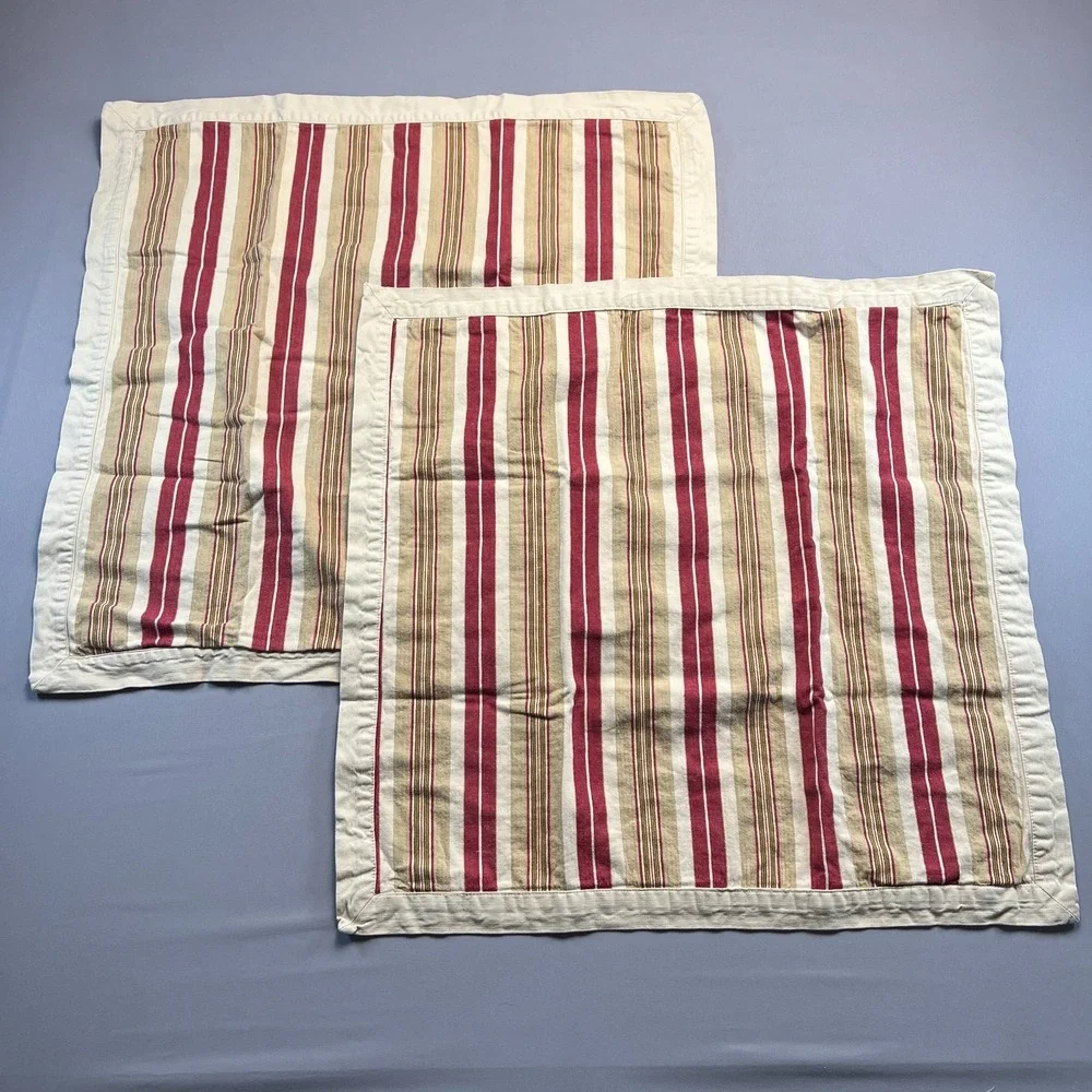 Set Of 2 Pottery Barn Euro Pillow Shams Multicolor Linen Blend Ticking Striped